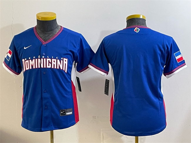 Youth Dominican Republic Baseball Blank Royal 2026 World Baseball Classic Road Stadium Stitched Baseball Jersey
